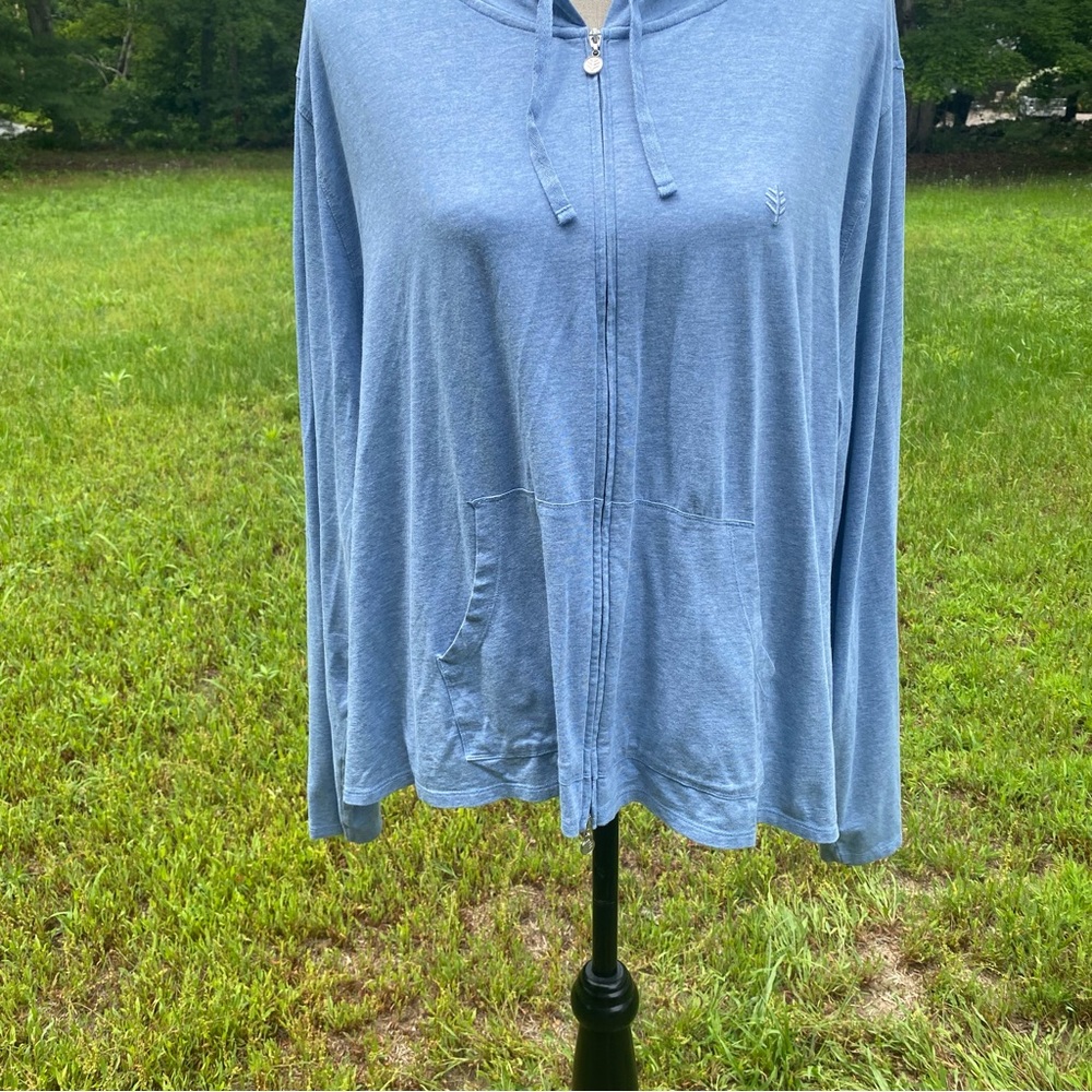 COOLIBAR TOP SEASIDE HOODIE ZIP FRONT POCKETS BLUE UPF 50 PLUS SIZE 3X - Picture 3 of 15